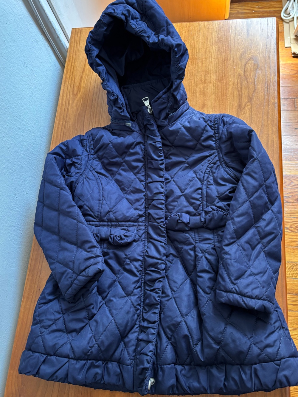 Steve Madden Girls Navy Quilted Hooded Puffer Coat